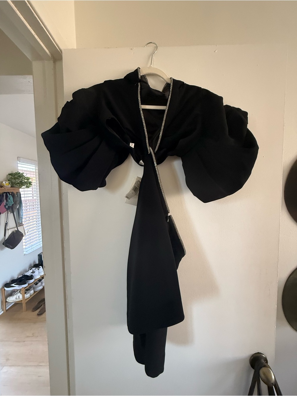A.L.C. Black Puff-Sleeve Wrap Mini Dress